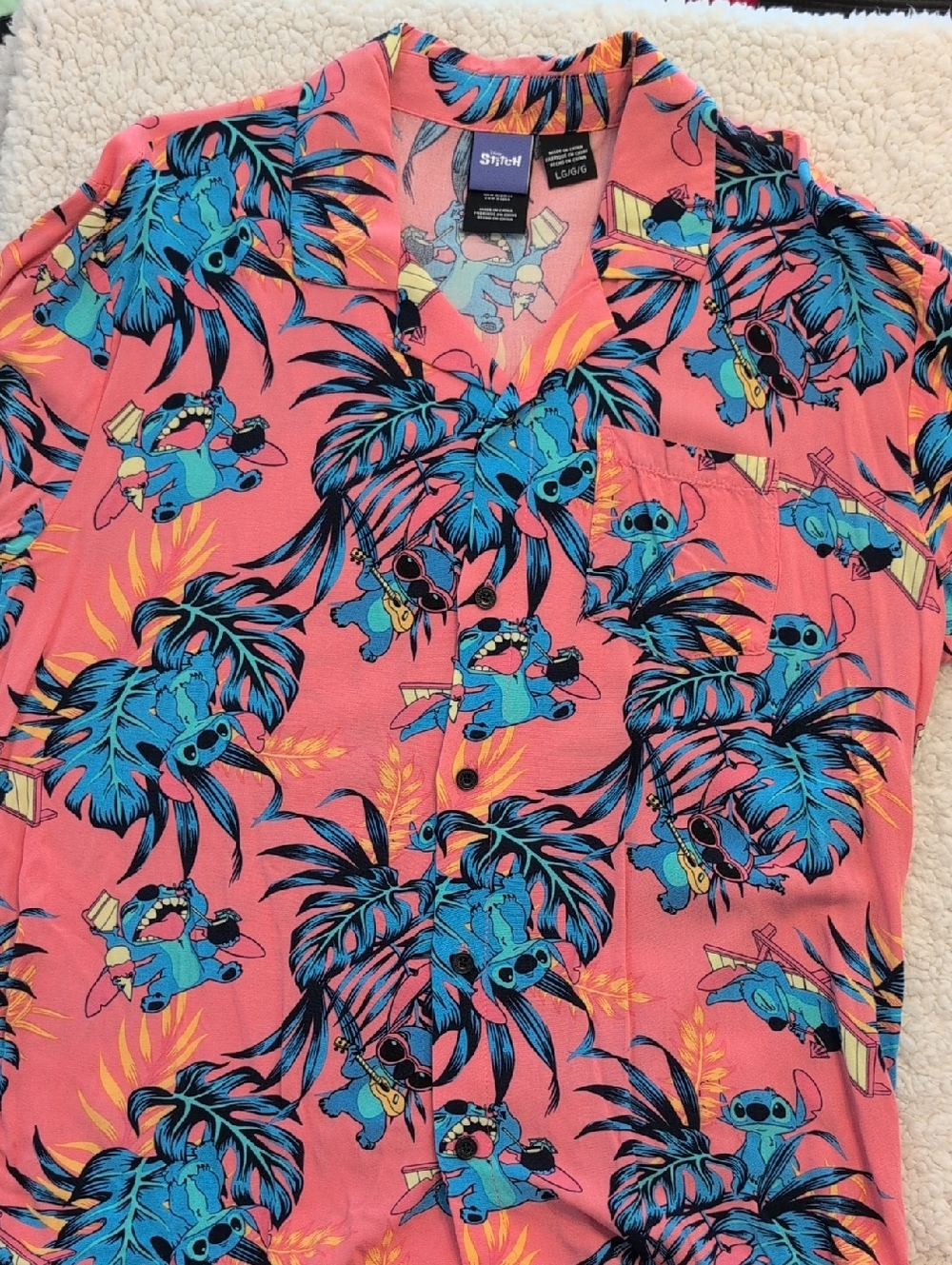 Mens Stitch Pink Tropical Button-Up Shirt
